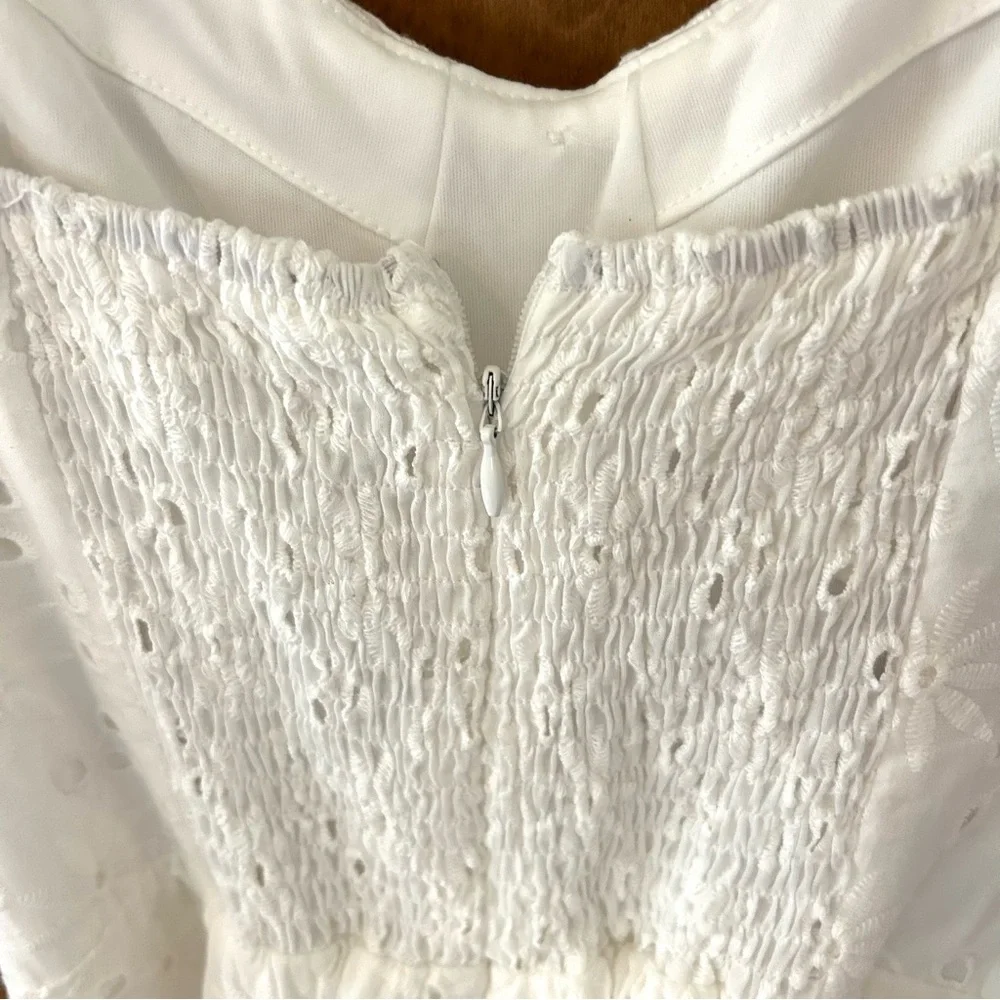 LuLus Sweetest Angel Ivory Eyelet Embroidered Tie-Front Jumpsuit. Size Large.